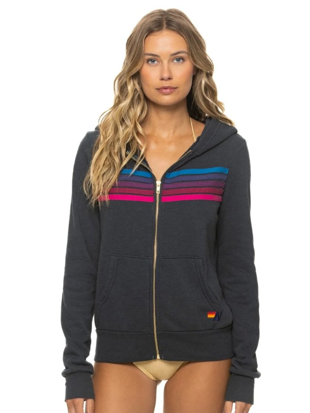 UNISEX 5 STRIPE HOODIE - CHARCOAL - pink-purple